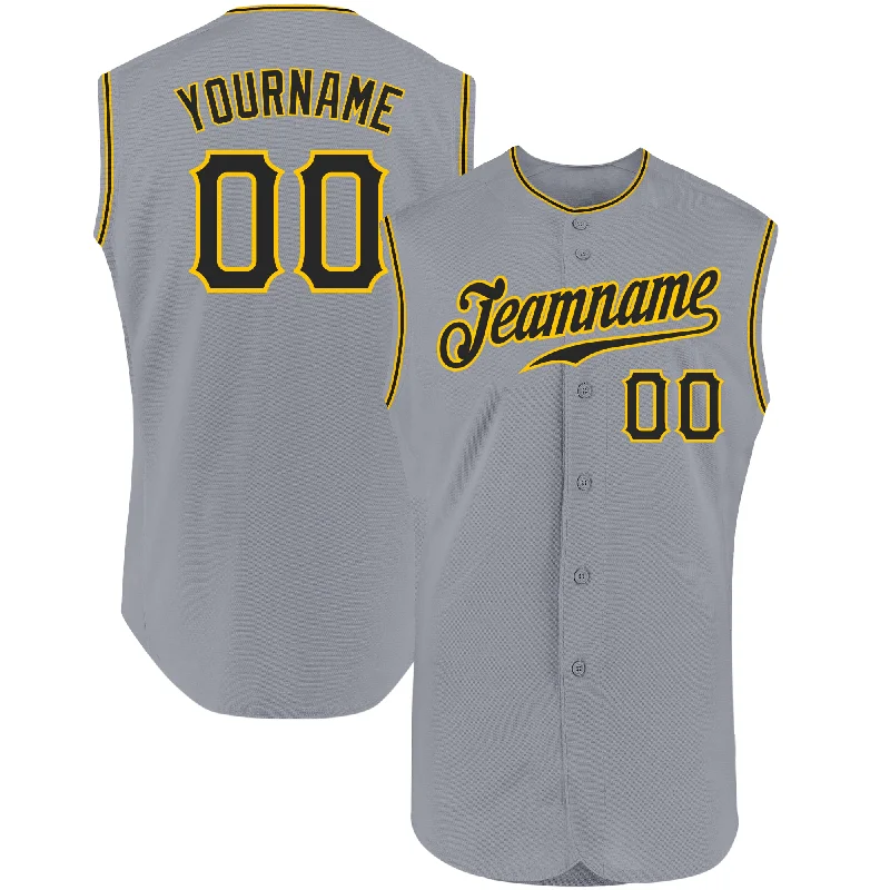 Baseball Jerseys For Fun League Competitions-Custom Gray Black-Gold Authentic Sleeveless Baseball Jersey