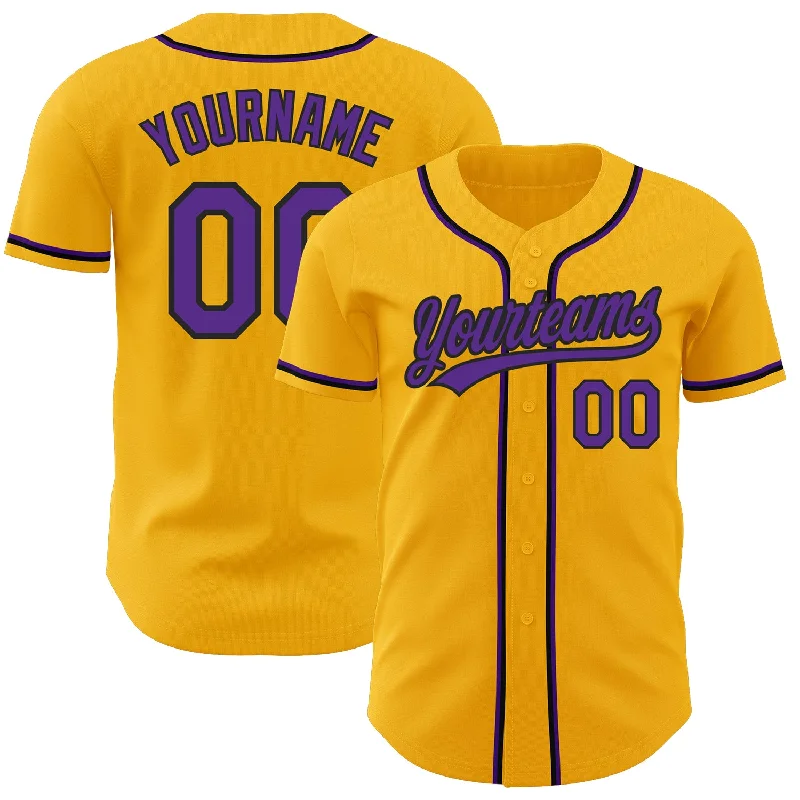 Baseball Jerseys For School Competitions-Custom Gold Purple-Black Authentic Baseball Jersey