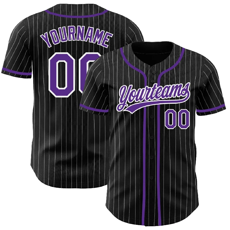 Personalized Baseball Jerseys For Special Matches-Custom Black White Pinstripe Purple Authentic Baseball Jersey