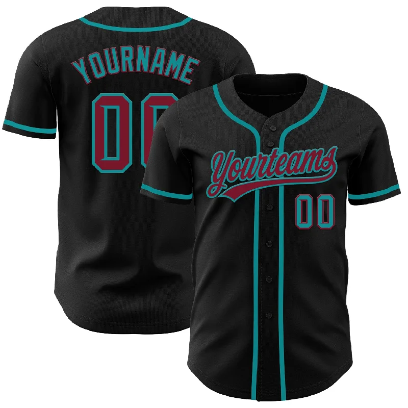 Custom Baseball Jerseys For Competitive Schools-Custom Black Crimson-Teal Authentic Baseball Jersey