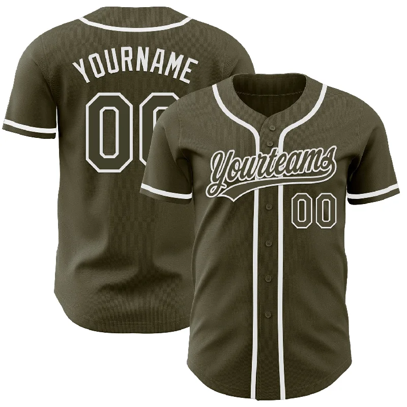 Personalized Baseball Jerseys For Large Groups-Custom Olive White Authentic Salute To Service Baseball Jersey