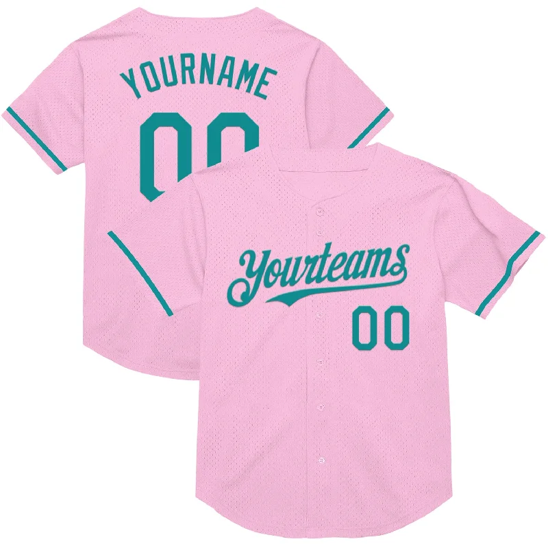 Personalized Baseball Jerseys For Alumni Teams-Custom Light Pink Teal Mesh Authentic Throwback Baseball Jersey