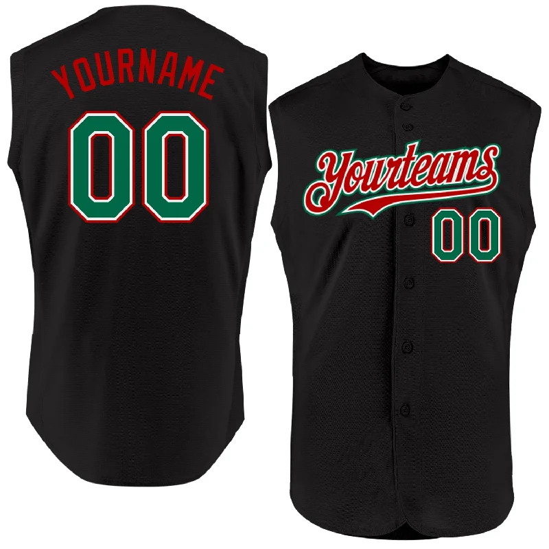 Custom Baseball Jerseys For Charity Events-Custom Black Kelly Green-Red Authentic Sleeveless Baseball Jersey