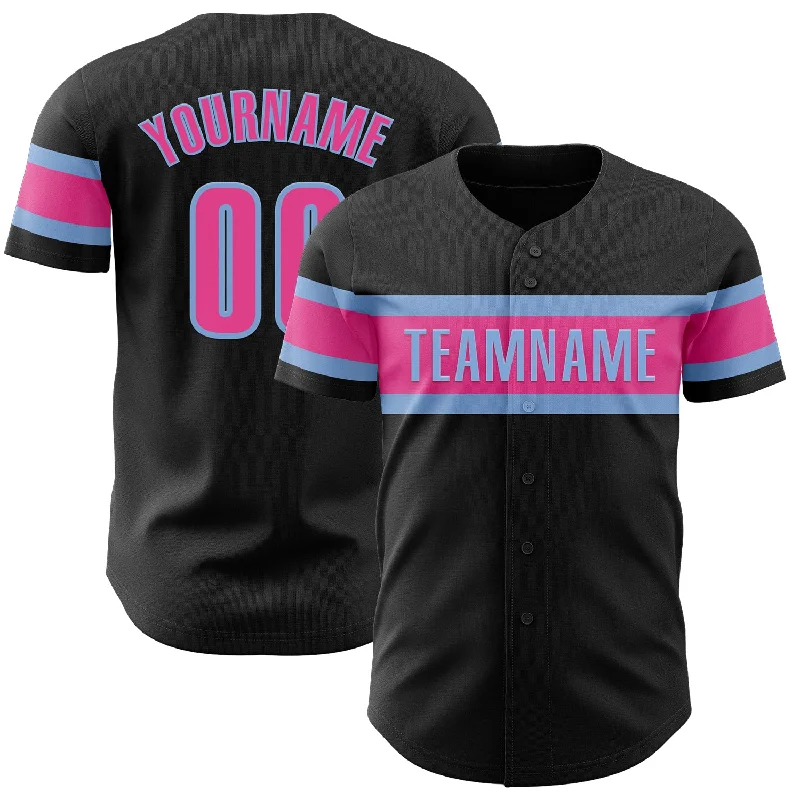 Personalized Baseball Jerseys For Fundraiser Auctions-Custom Black Pink-Light Blue Authentic Baseball Jersey