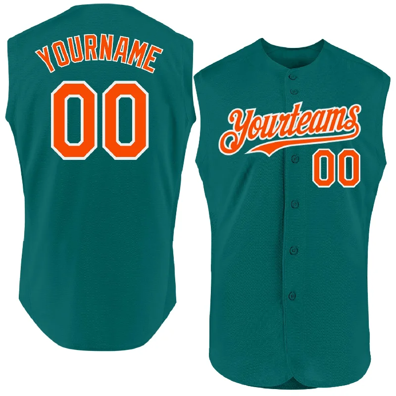 Personalized Baseball Jerseys For Schools-Custom Teal Orange-White Authentic Sleeveless Baseball Jersey