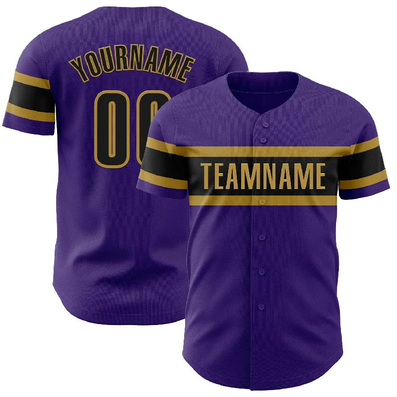 Custom Baseball Jerseys With Player Names-Custom Purple Black-Old Gold Authentic Baseball Jersey