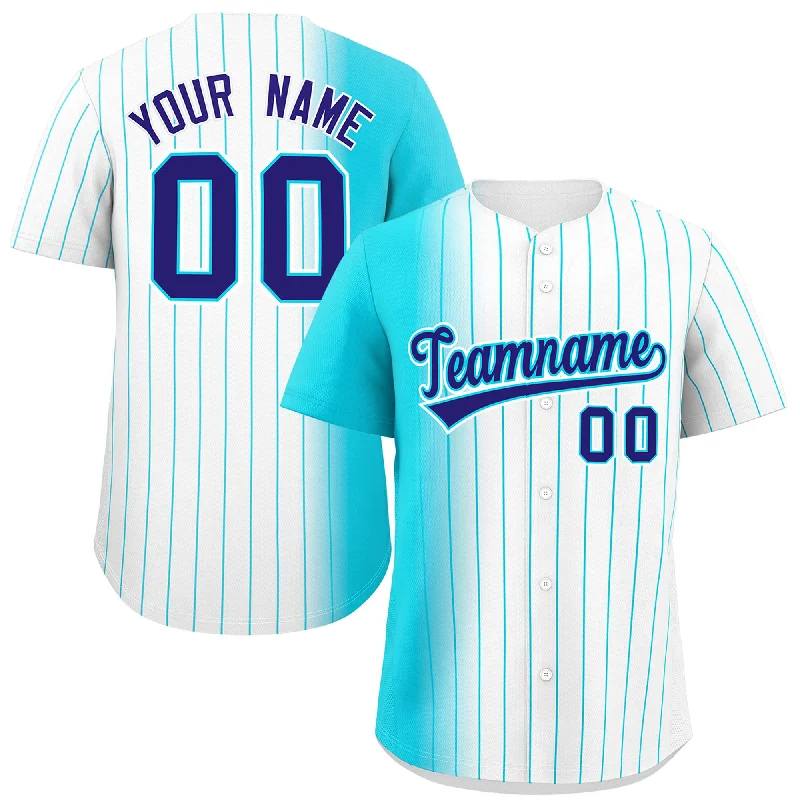 Baseball Jerseys For School Spirit Days-Custom White Sky Blue Pinstripe Personalized Gradient Authentic Baseball Jersey