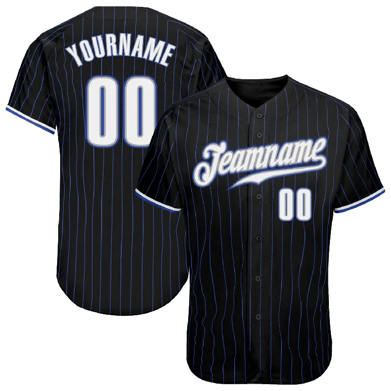 Personalized Baseball Jerseys For Event Marketing-Custom Black Royal Pinstripe White-Gray Authentic Baseball Jersey