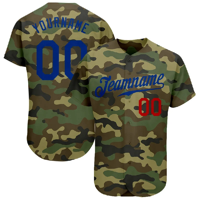 Personalized Baseball Jerseys For Fundraisers-Custom Camo Royal-Red Authentic Salute To Service Baseball Jersey