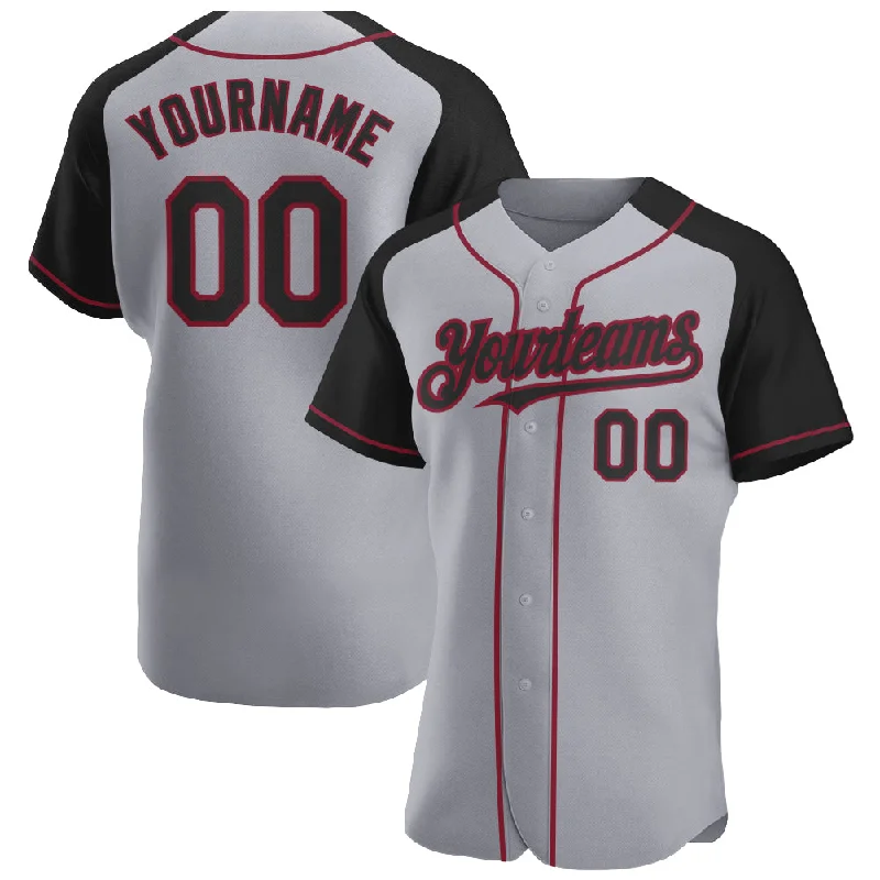 Baseball Jerseys For Official Team Apparel-Custom Gray Black-Crimson Authentic Raglan Sleeves Baseball Jersey