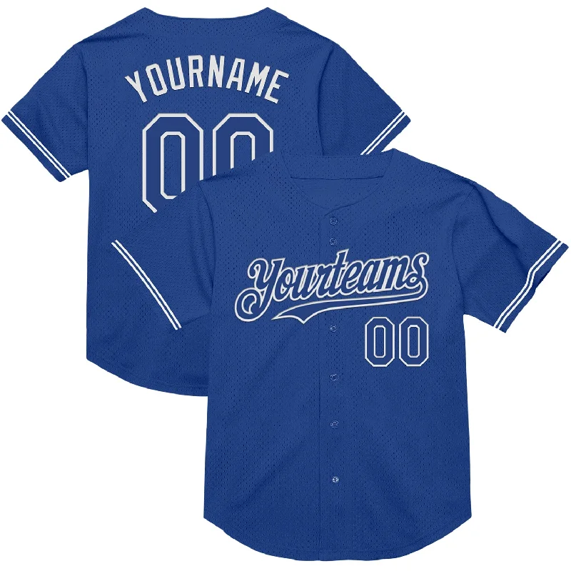 Custom Baseball Jerseys For International Teams-Custom Royal White Mesh Authentic Throwback Baseball Jersey