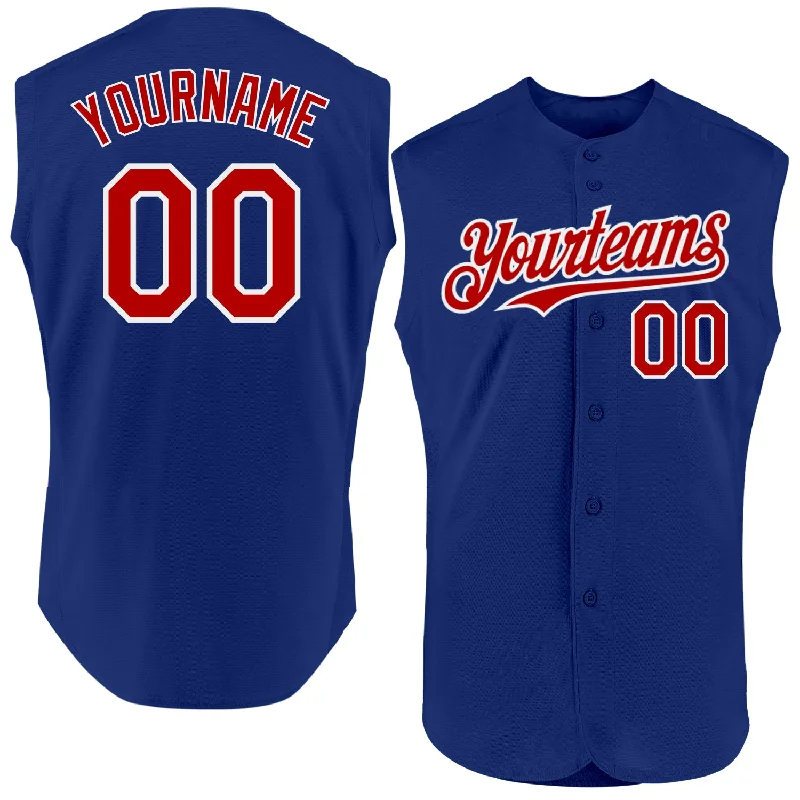 Personalized Baseball Jerseys For Group Fundraisers-Custom Royal Red-White Authentic Sleeveless Baseball Jersey