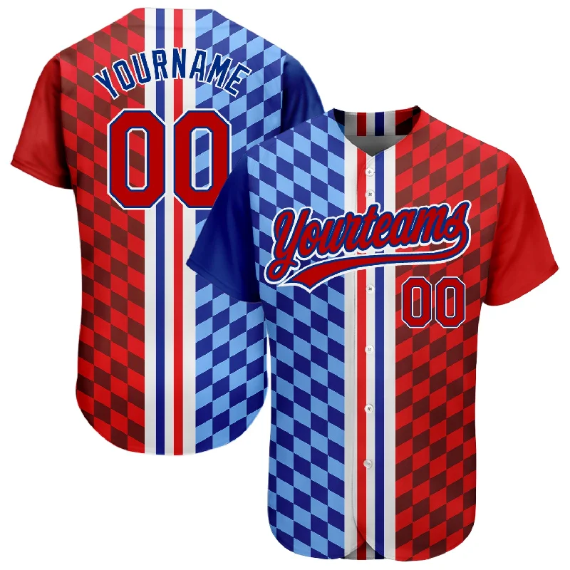 Custom Baseball Jerseys With Unique Designs-Custom Figure Red-Royal 3D Pattern Design Authentic Baseball Jersey