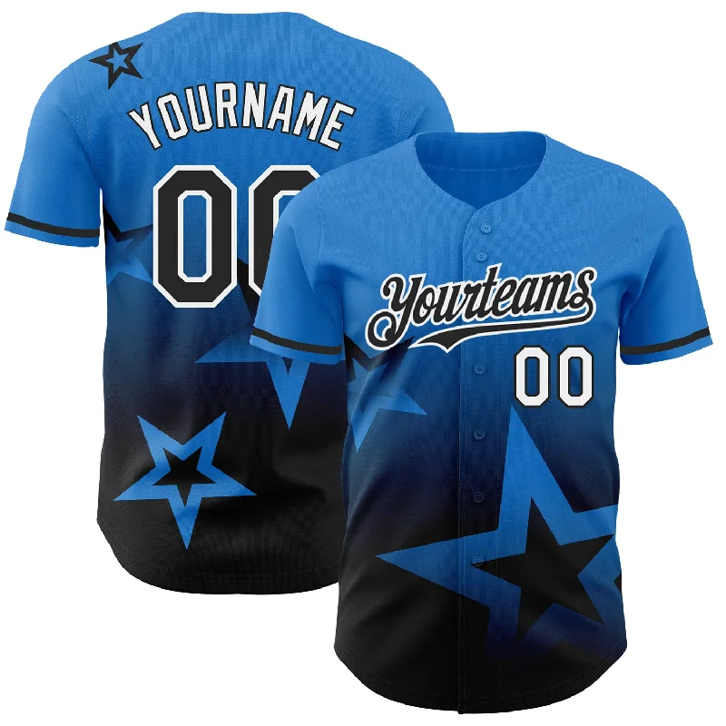 Custom Baseball Jerseys For Supporter Gifts-Custom Electric Blue Black-White 3D Pattern Design Gradient Style Twinkle Star Authentic Baseball Jersey