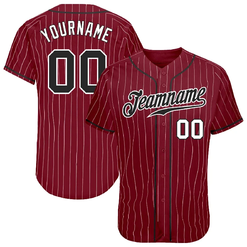 Custom Baseball Jerseys For Holiday Promotions-Custom Crimson White Pinstripe Black-White Authentic Baseball Jersey