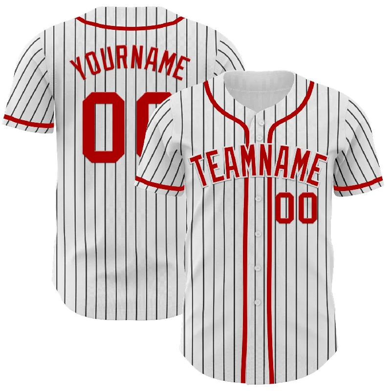 Custom Baseball Jerseys For Player Gifts-Custom White Black Pinstripe Red Authentic Baseball Jersey