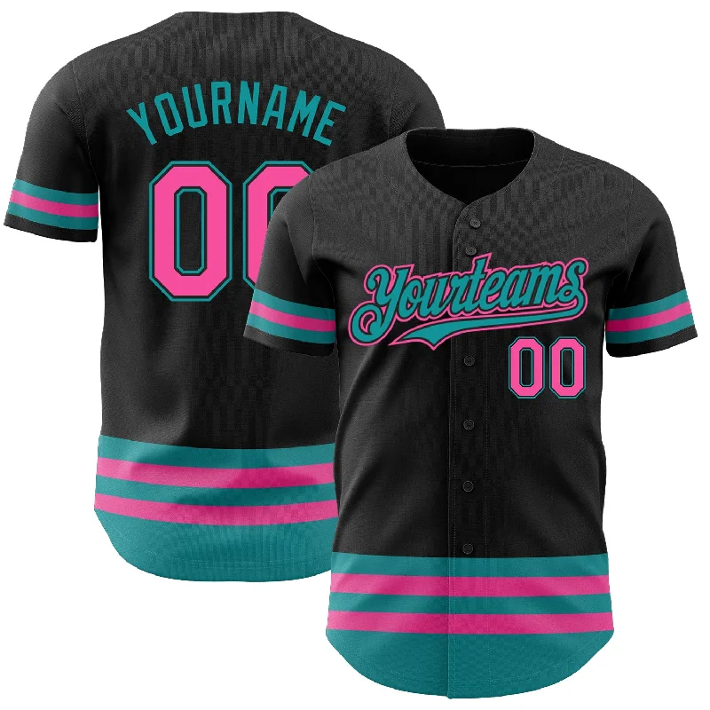 Baseball Jerseys For Professional Teams-Custom Black Pink-Teal Line Authentic Baseball Jersey