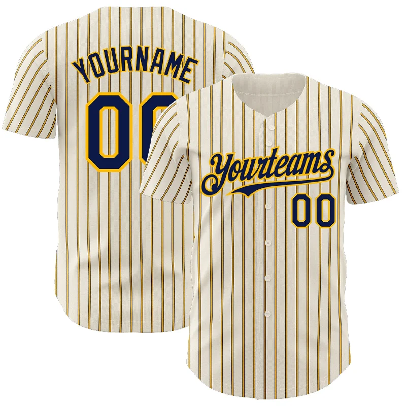 Custom Baseball Jerseys For Team Apparel Orders-Custom Cream (Navy Gold Pinstripe) Navy-Gold Authentic Baseball Jersey