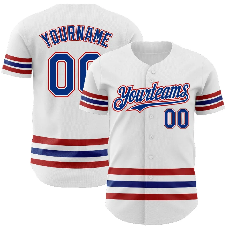 Custom Baseball Jerseys For International Tournaments-Custom White Royal-Red Line Authentic Baseball Jersey