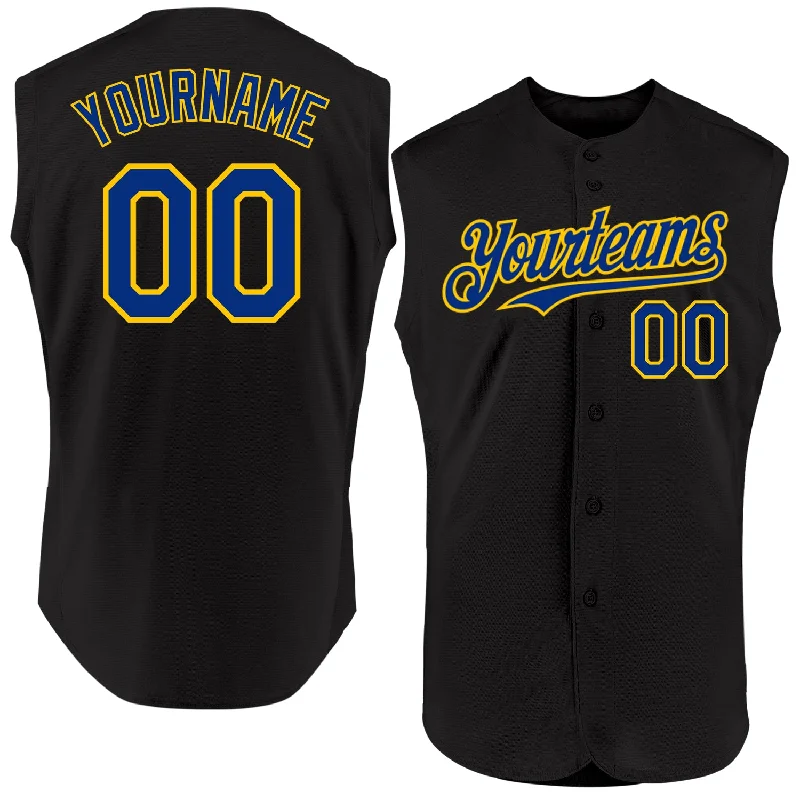 Baseball Jerseys With Custom Branding-Custom Black Royal-Yellow Authentic Sleeveless Baseball Jersey