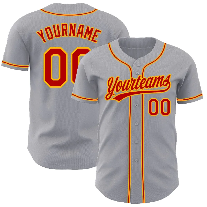 Custom Baseball Jerseys For Special Occasions-Custom Gray Red-Gold Authentic Baseball Jersey