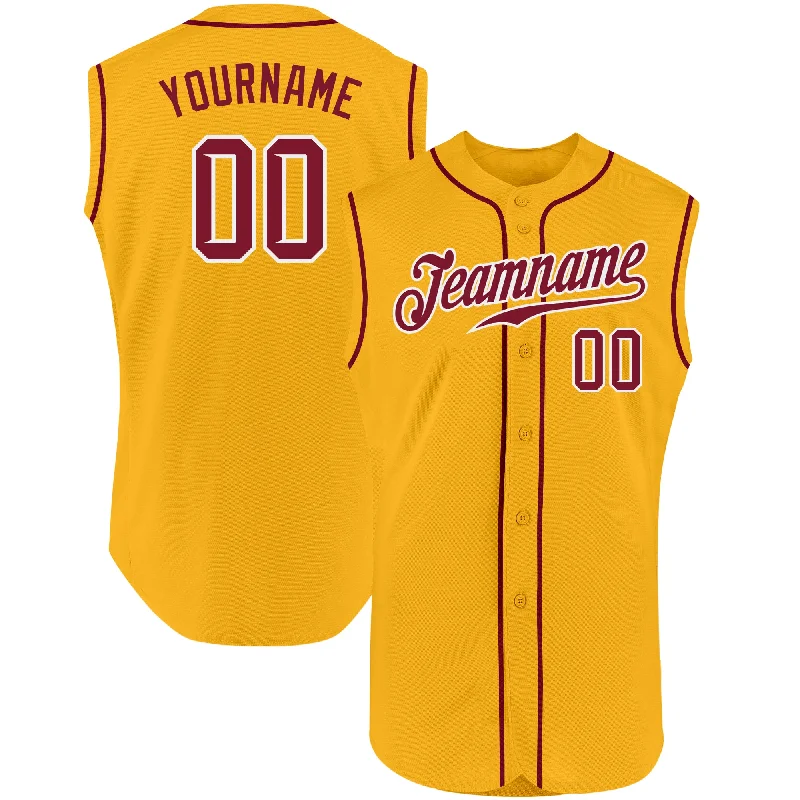 Custom Baseball Jerseys For Award Ceremonies-Custom Gold Crimson-White Authentic Sleeveless Baseball Jersey