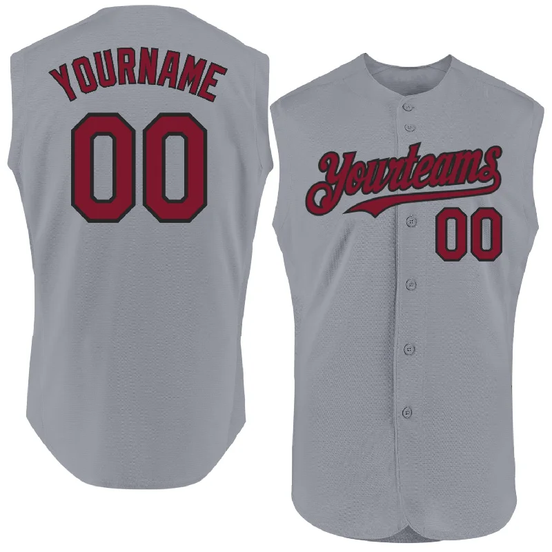 Personalized Baseball Jerseys For Team Traditions-Custom Gray Crimson-Black Authentic Sleeveless Baseball Jersey