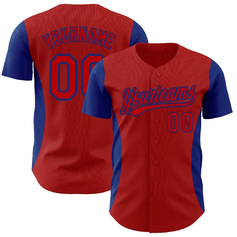 Baseball Jerseys For Team Celebrations & Recognitions-Custom Red Royal 3D Pattern Design Side Stripes Authentic Baseball Jersey