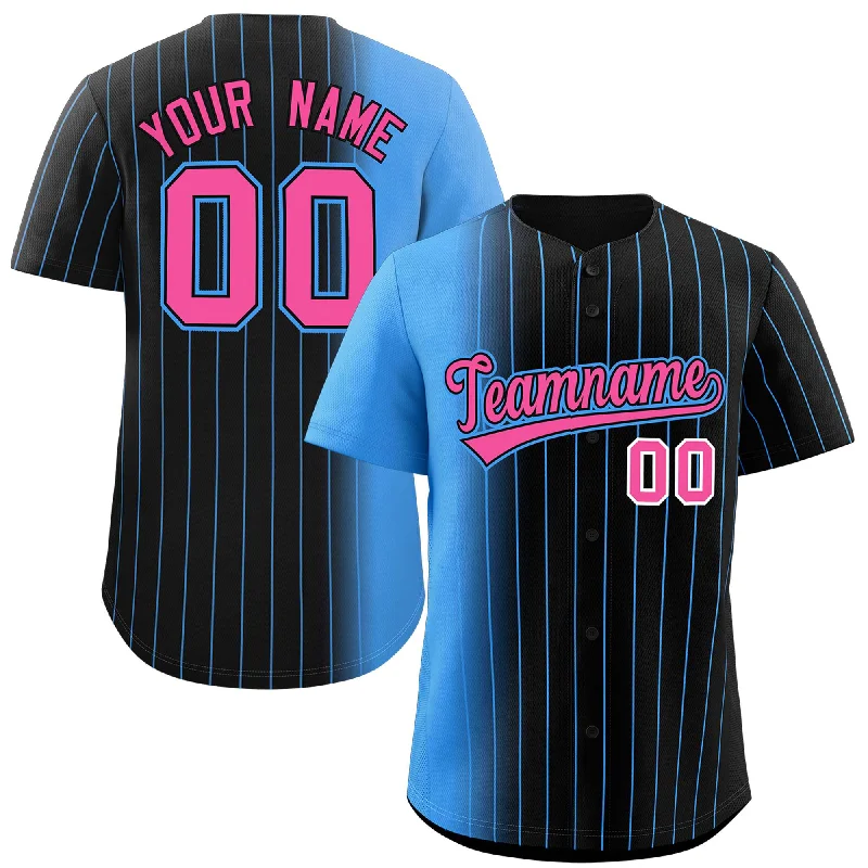 Custom Baseball Jerseys For Fans-Custom Black Powder Blue Pinstripe Personalized Gradient Authentic Baseball Jersey