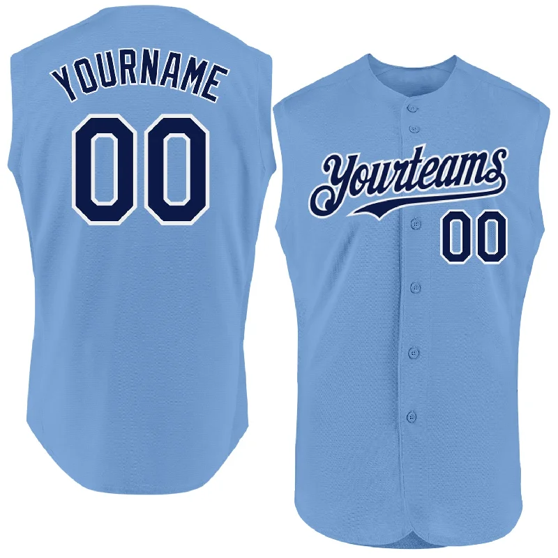 Baseball Jerseys For Tournaments & Leagues-Custom Light Blue Navy-White Authentic Sleeveless Baseball Jersey