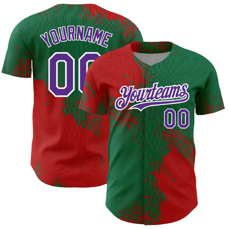 Personalized Baseball Jerseys For Player Recognition-Custom Red Purple Kelly Green-White 3D Pattern Design Abstract Brush Stroke Authentic Baseball Jersey