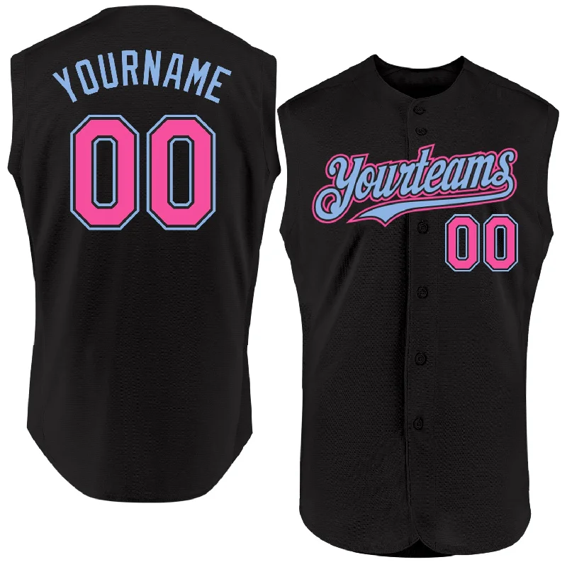 Personalized Baseball Jerseys For Birthday Gifts-Custom Black Pink-Light Blue Authentic Sleeveless Baseball Jersey