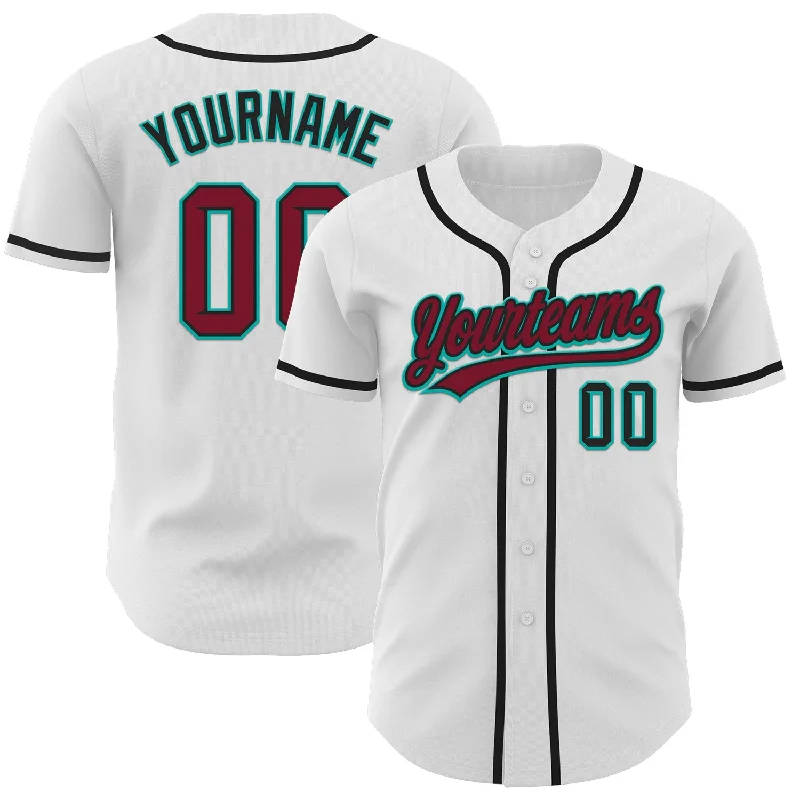 Baseball Jerseys For Sports Fundraisers-Custom White Crimson Black-Aqua Authentic Baseball Jersey