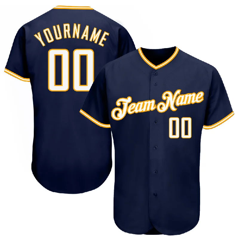 Personalized Baseball Jerseys For School Teams-Custom Navy White-Gold Authentic Baseball Jersey