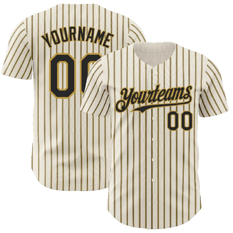 Custom Baseball Jerseys With Player Stats-Custom Cream (Black Old Gold Pinstripe) Black-Old Gold Authentic Baseball Jersey