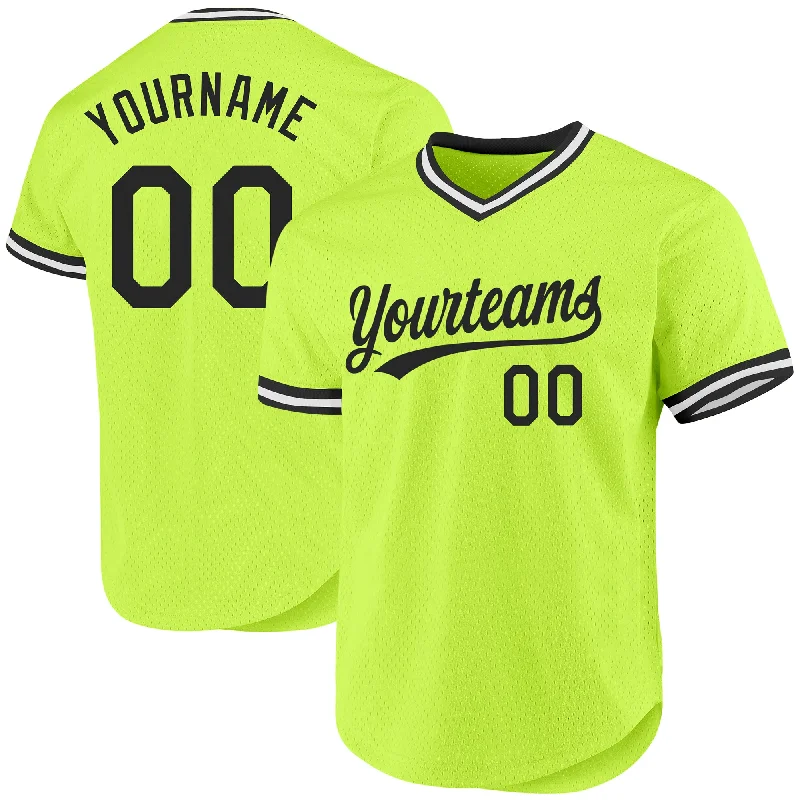 Personalized Baseball Jerseys-Custom Neon Green Black-White Authentic Throwback Baseball Jersey