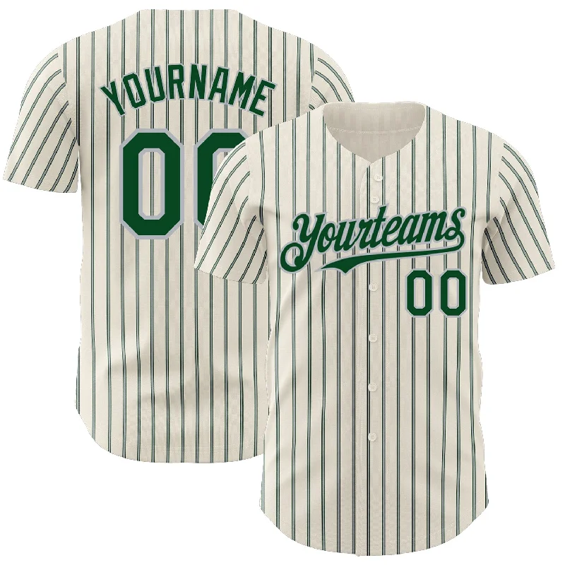 Baseball Jerseys For Custom Player Recognition-Custom Cream (Green Gray Pinstripe) Green-Gray Authentic Baseball Jersey