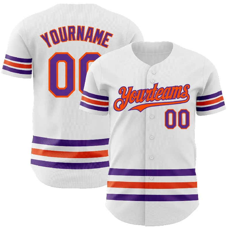 Baseball Jerseys For Professional Events-Custom White Purple-Orange Line Authentic Baseball Jersey