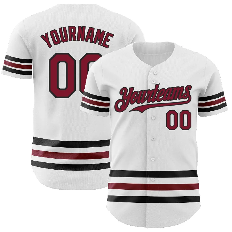 Personalized Baseball Jerseys For College Events-Custom White Crimson-Black Line Authentic Baseball Jersey