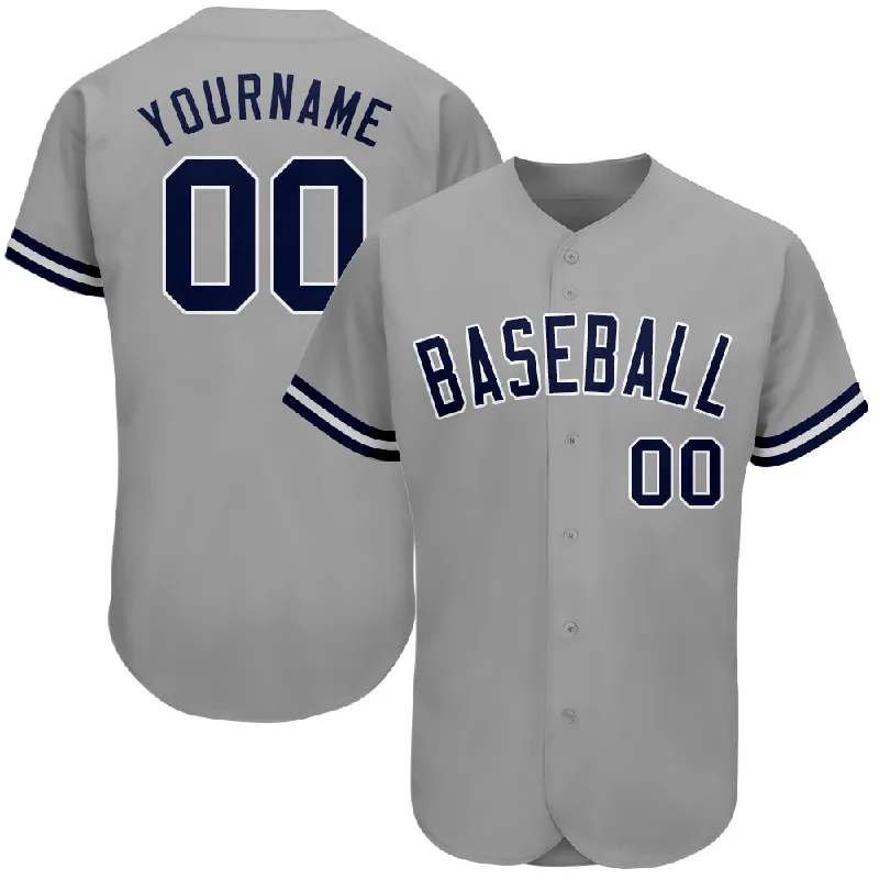 Baseball Jerseys For Family Events-Custom Gray Navy-White Authentic Baseball Jersey