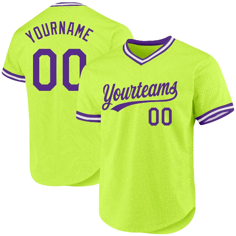 Baseball Jerseys For Holiday & Seasonal Events-Custom Neon Green Purple-White Authentic Throwback Baseball Jersey