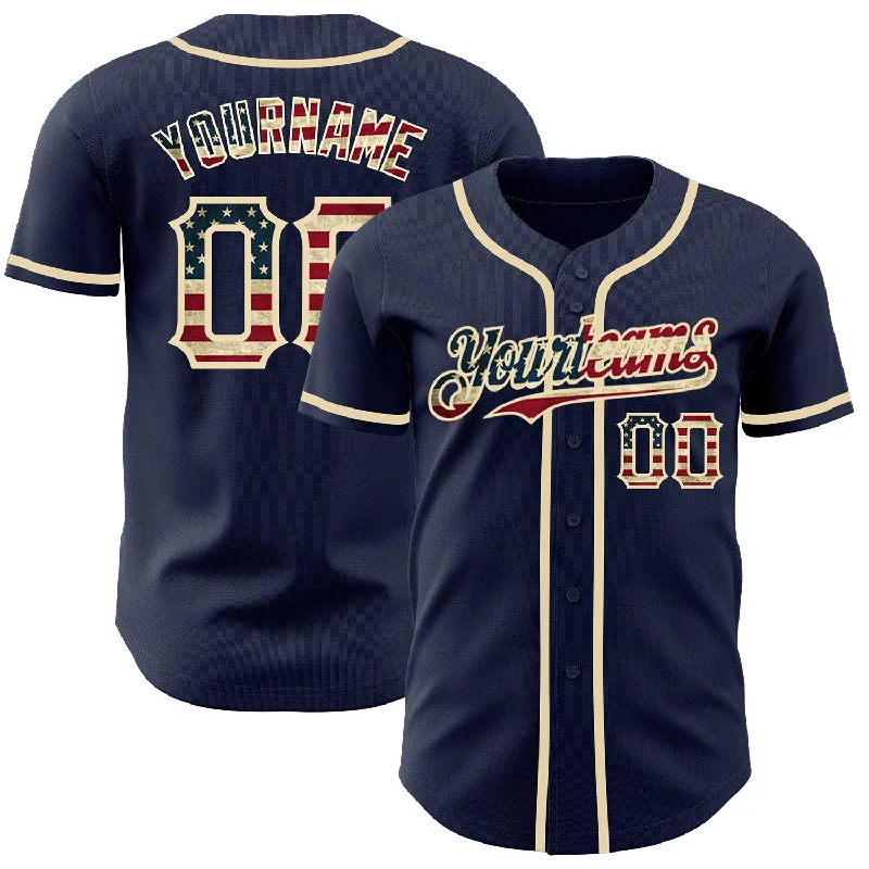 Personalized Baseball Jerseys For Corporate Gifts-Custom Navy Vintage USA Flag-Cream Authentic Baseball Jersey