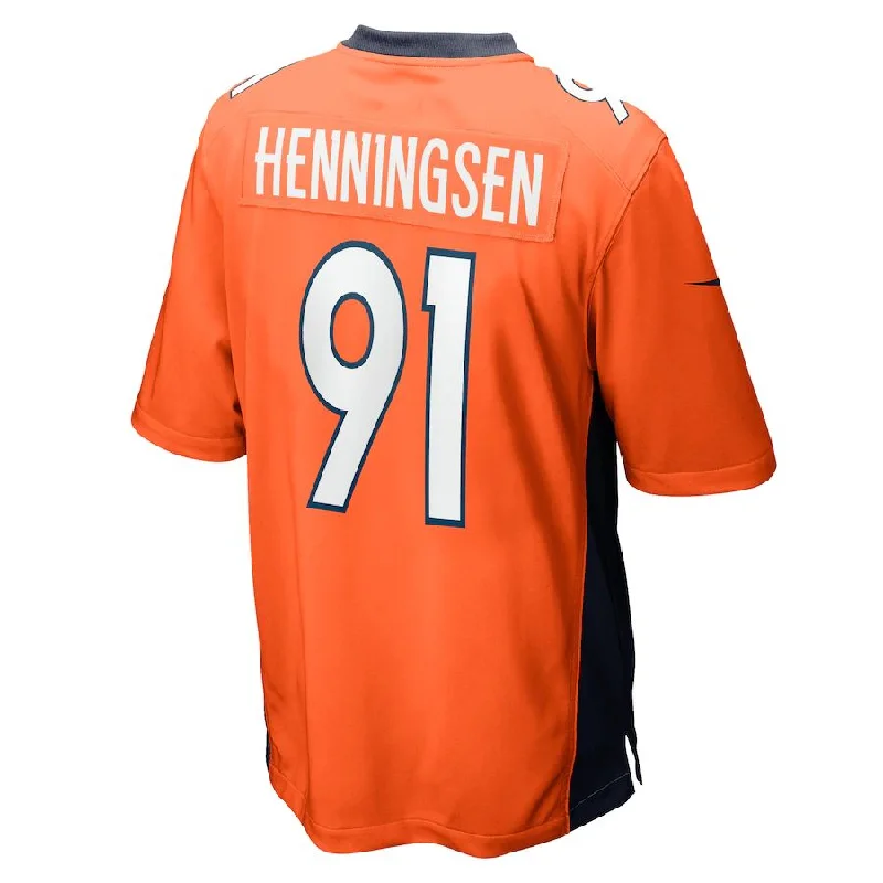 Custom Rugby Jerseys For Sports Camps-D.Broncos #91 Matt Henningsen Orange Game Player Jersey Stitched American Football Jerseys