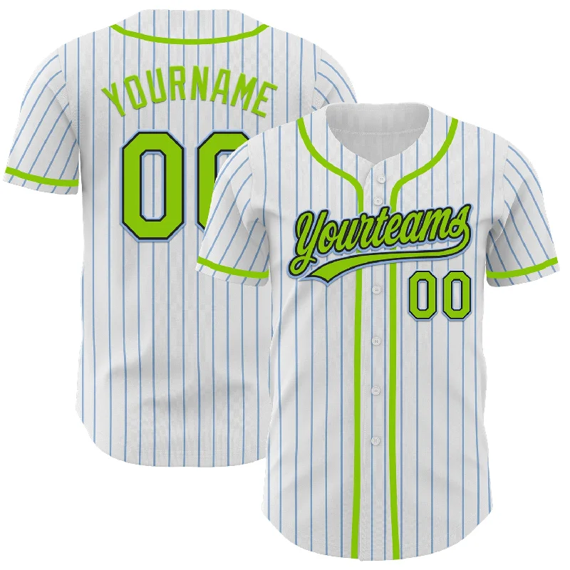 Baseball Jerseys For Team Anniversaries-Custom White Light Blue Pinstripe Neon Green-Black Authentic Baseball Jersey