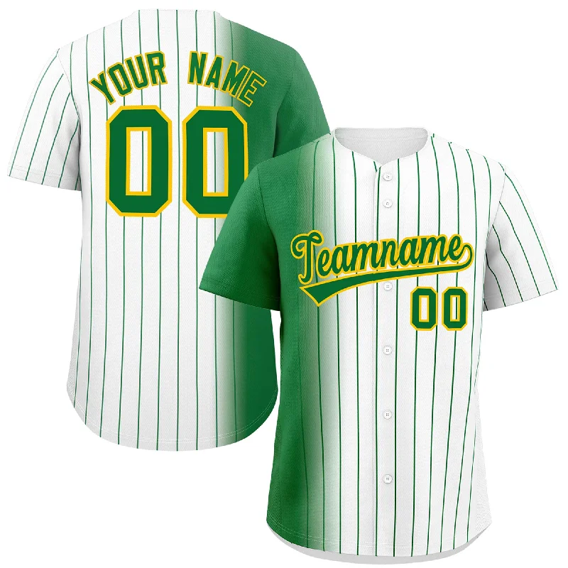 Personalized Baseball Jerseys For School Events-Custom White Kelly Green Pinstripe Personalized Gradient Authentic Baseball Jersey