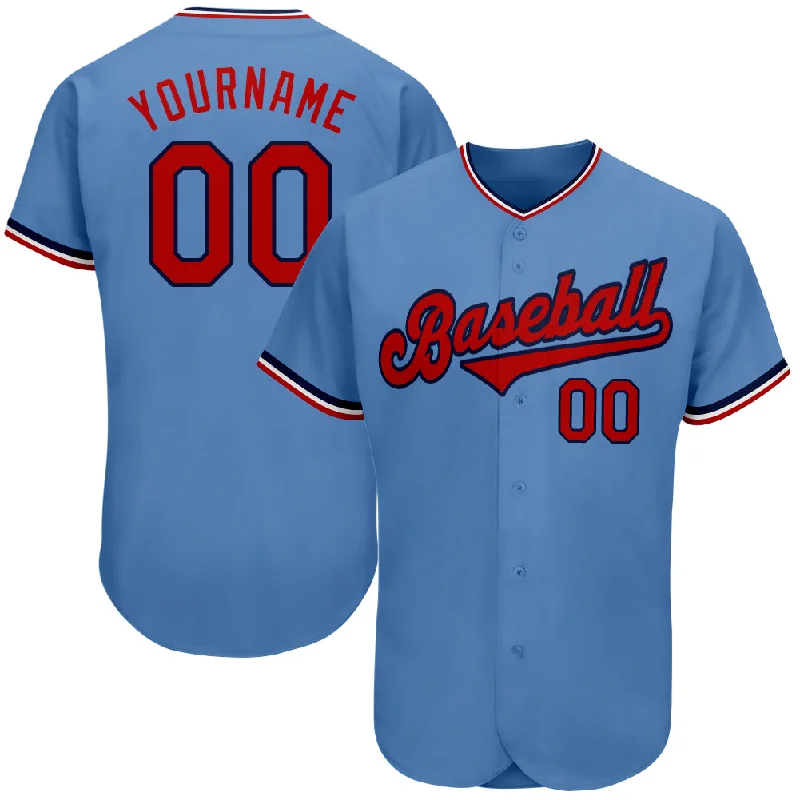 Baseball Jerseys For Personalized Team Apparel-Custom Light Blue Red-Navy Authentic Baseball Jersey