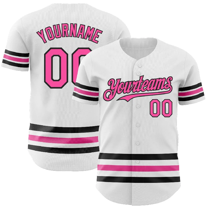 Custom Baseball Jerseys For Sports Conferences-Custom White Pink-Black Line Authentic Baseball Jersey