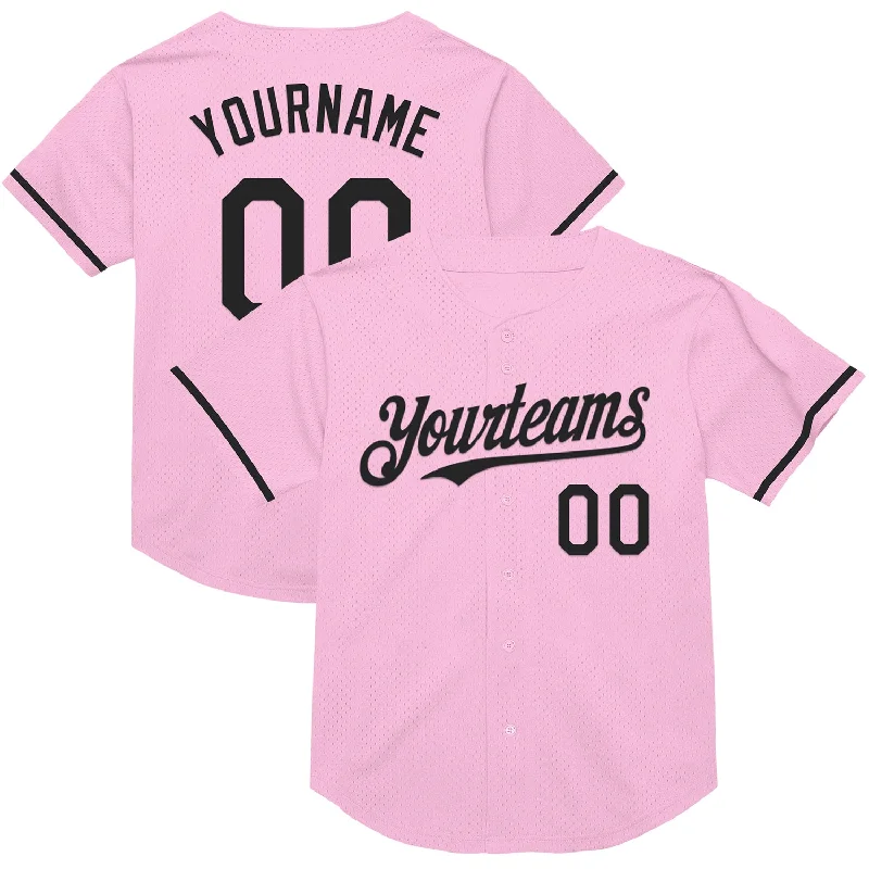 Baseball Jerseys For Family Events-Custom Light Pink Black Mesh Authentic Throwback Baseball Jersey