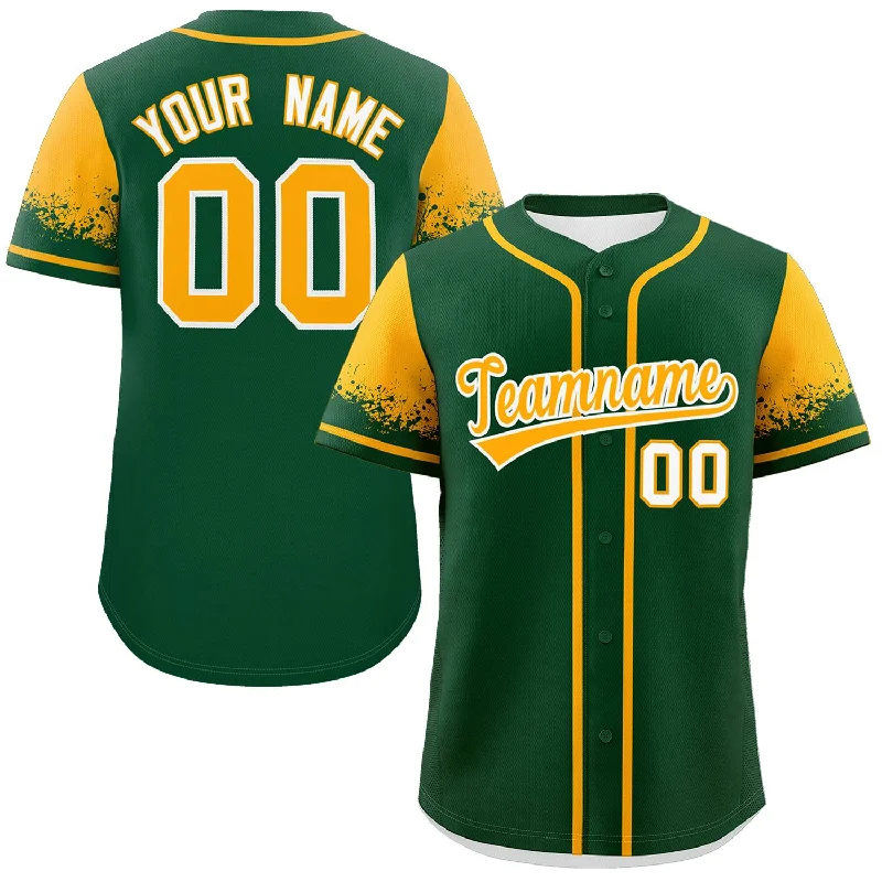 Baseball Jerseys With Player Names & Numbers-Custom Green Yellow Personalized Raglan Sleeves Design Authentic Baseball Jersey