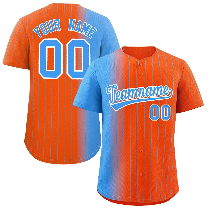 Personalized Baseball Jerseys For Charity Auctions-Custom Orange Powder Blue Pinstripe Personalized Gradient Authentic Baseball Jersey